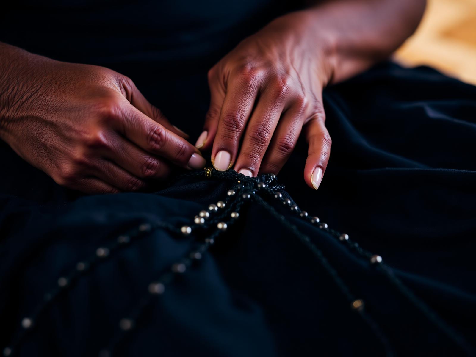 Detalhe artesanal de traje do Boi Caprichoso